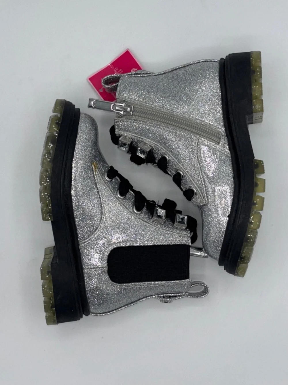 Nina Coelette Silver Grey Glitter Combat Lace-Up Boots Memory Foam Toddler 7